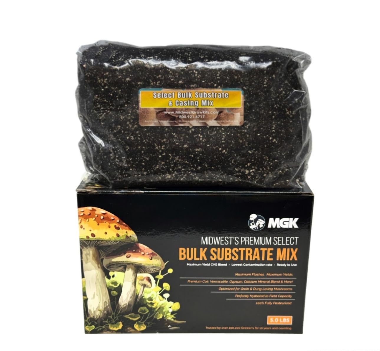 Myco Labs Premium Bulk Substrate 5lb bag ready for quick use with grain spawn.