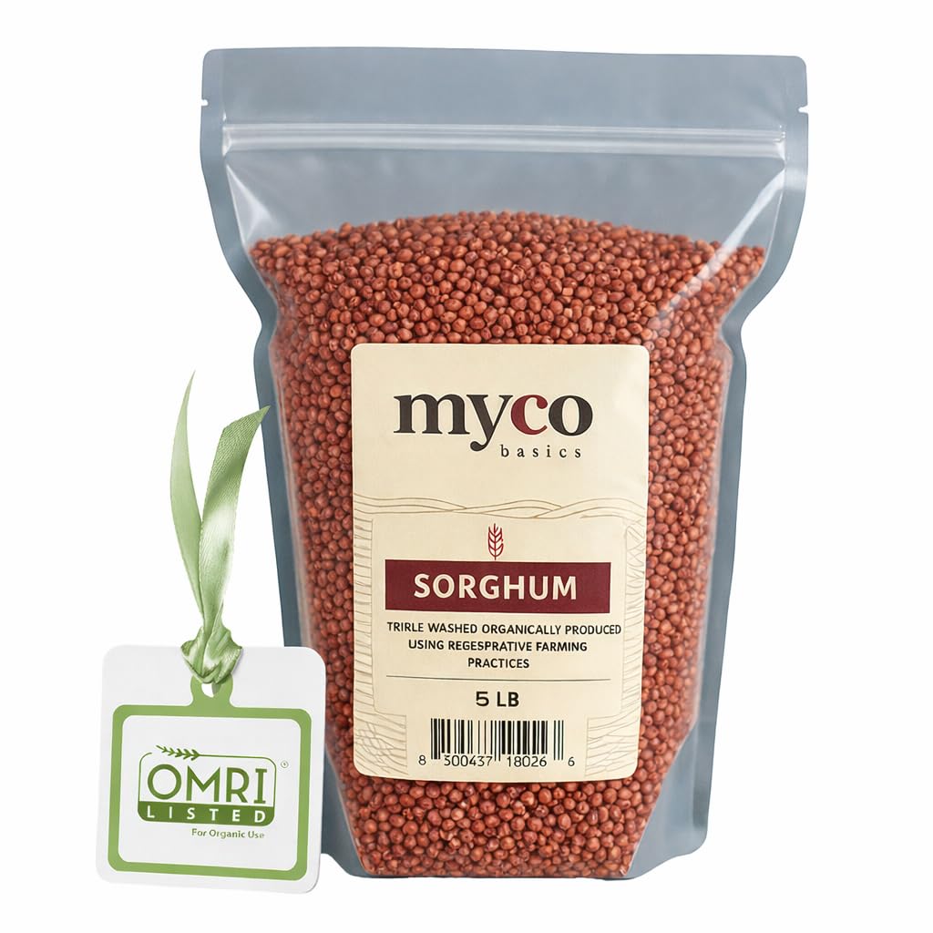 Mycology Basics Organic Sorghum bag showing a versatile grain for baking and porridge.