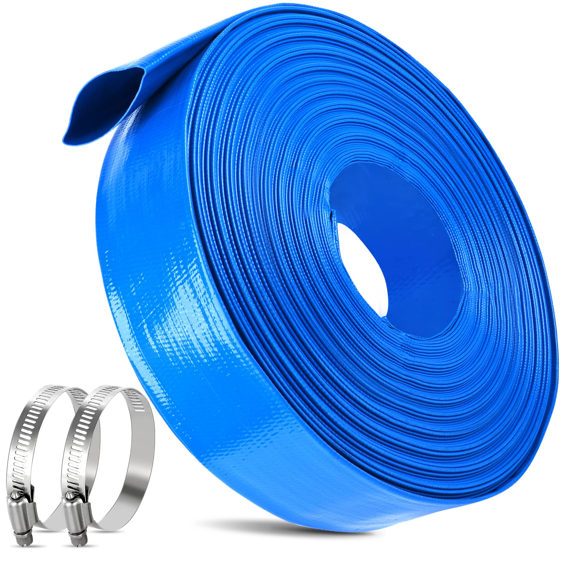 MYFAMIREA 2 in x 60 ft backwash hose blue for easy pool water transfer