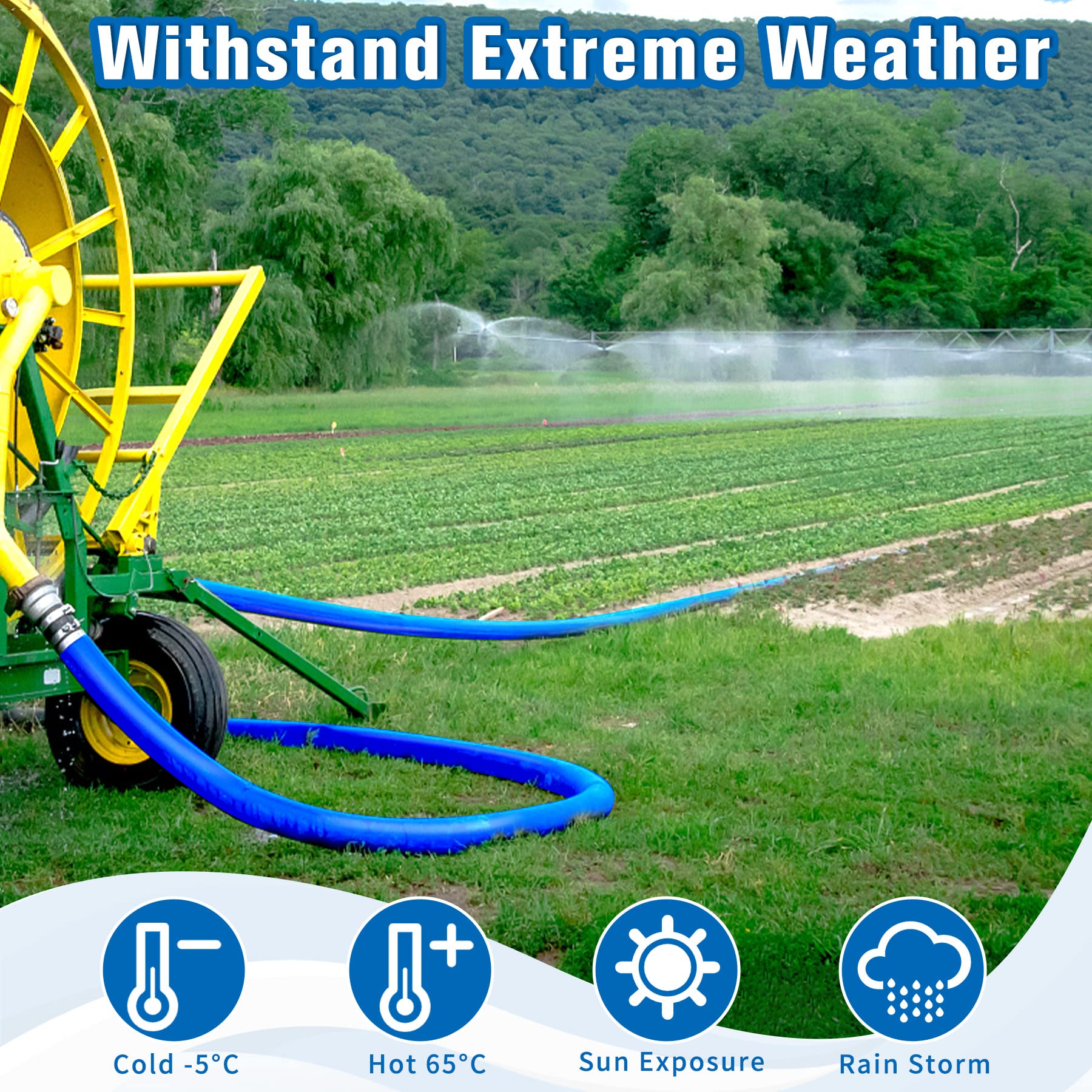 MYFAMIREA 110ft layflat hose folds flat for compact storage after use.