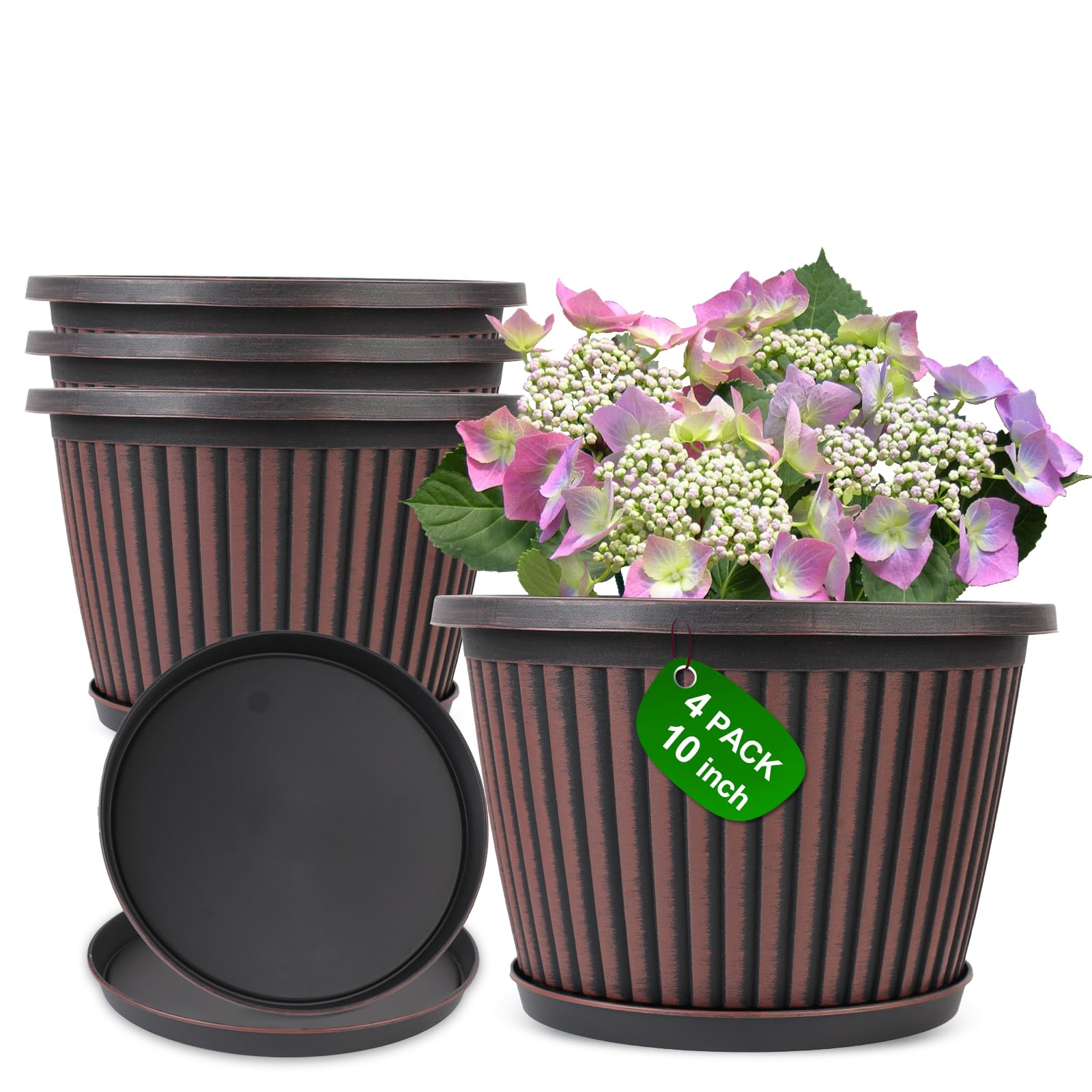 Myfeegoin 10-inch ribbed planter pot adds modern style for indoor or outdoor use.