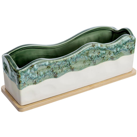 MyGift 13-inch rectangular planter with wave top adds coastal charm to any space.