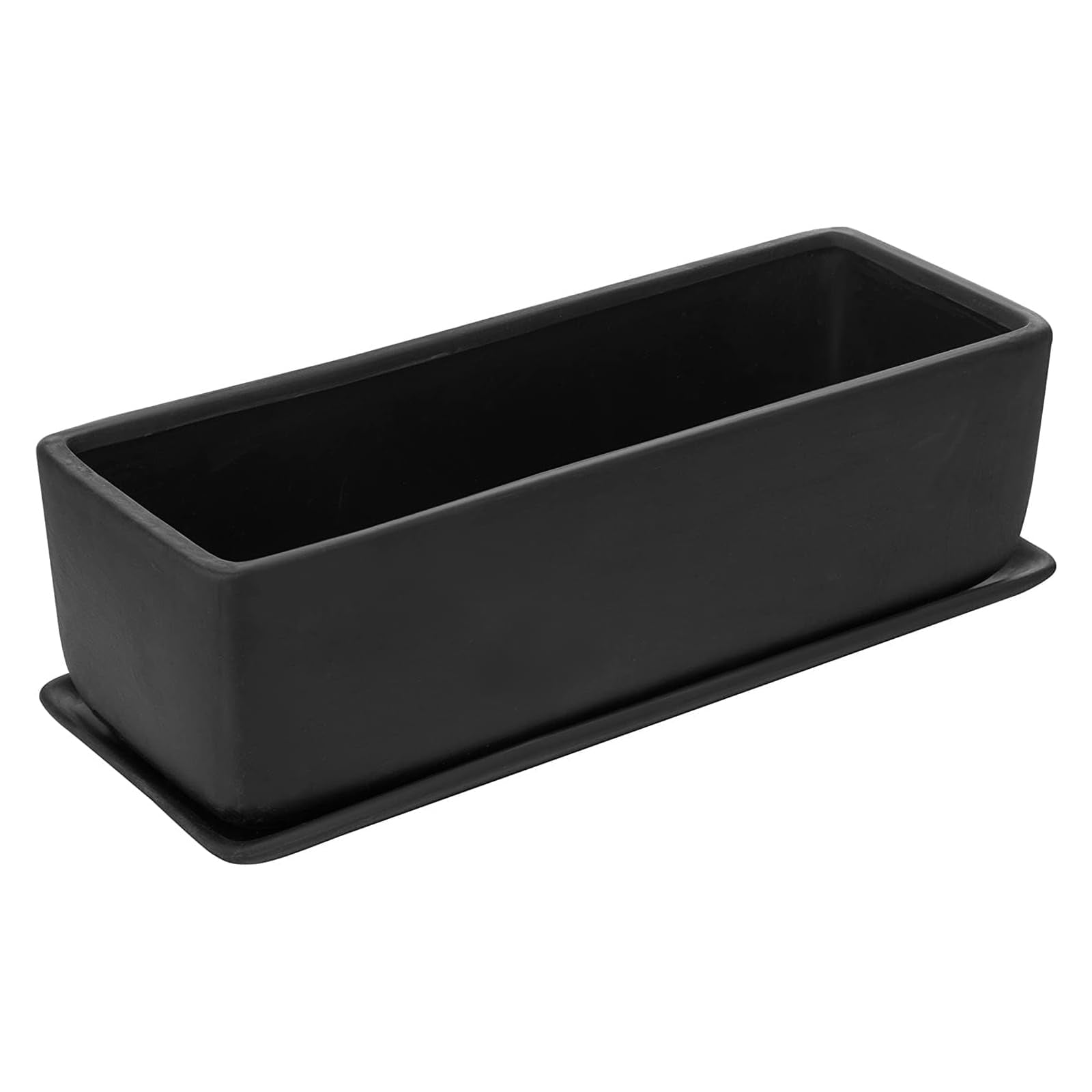 MyGift 14-inch ceramic rectangular planter on a windowsill with a clean display