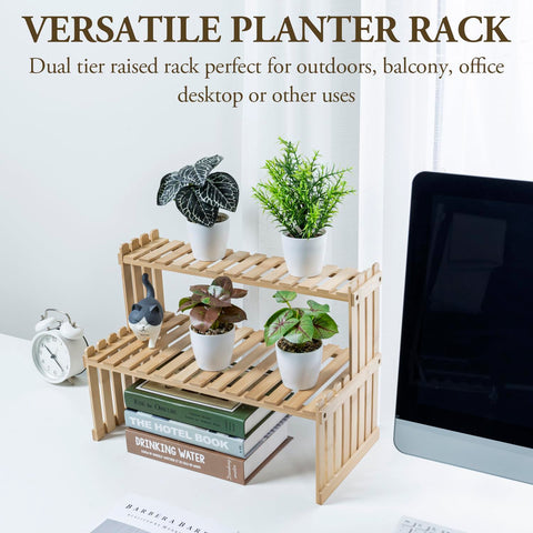 MyGift bamboo slatted shelves offer airy storage for plants or spices