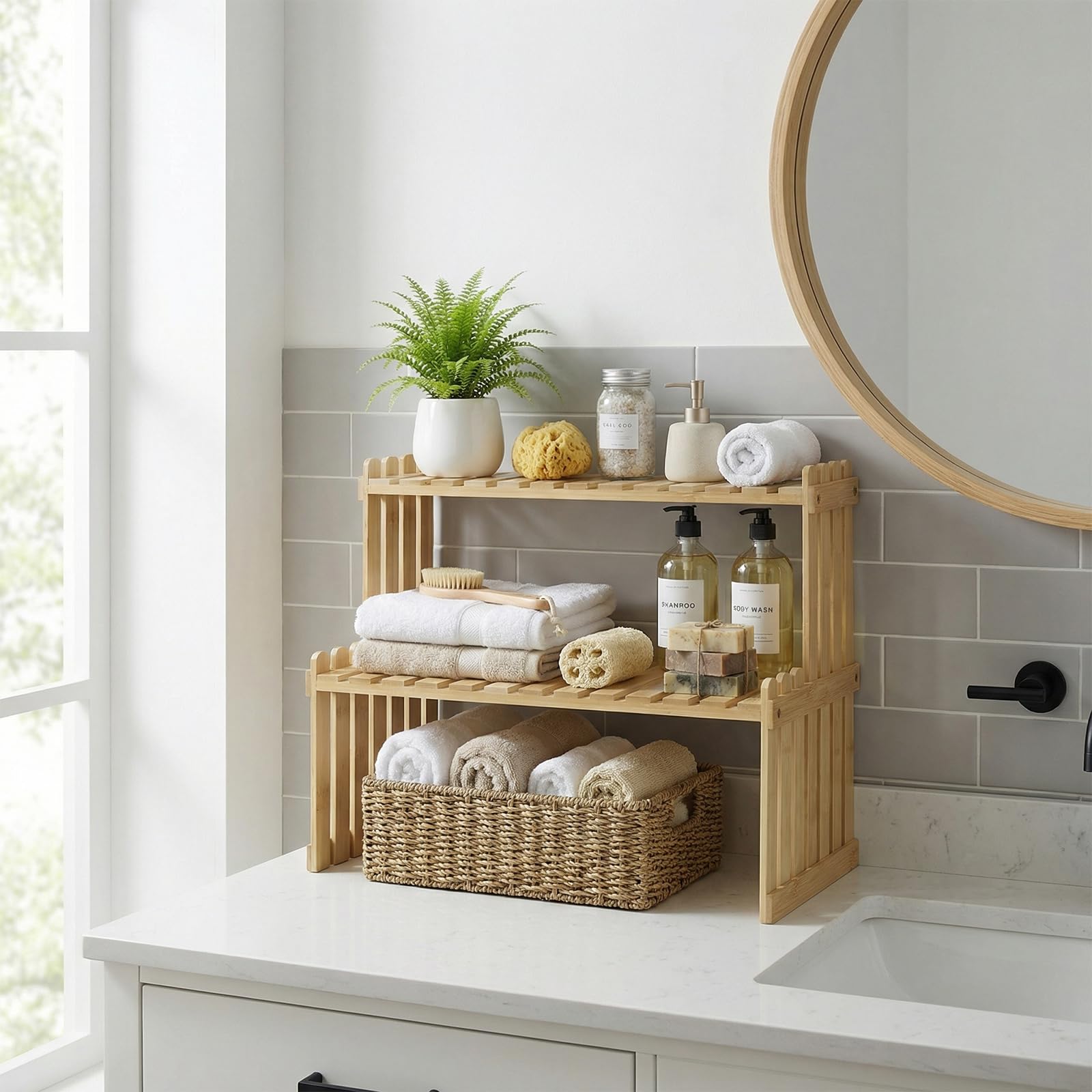 MyGift compact desktop shelf fits small desks and counters