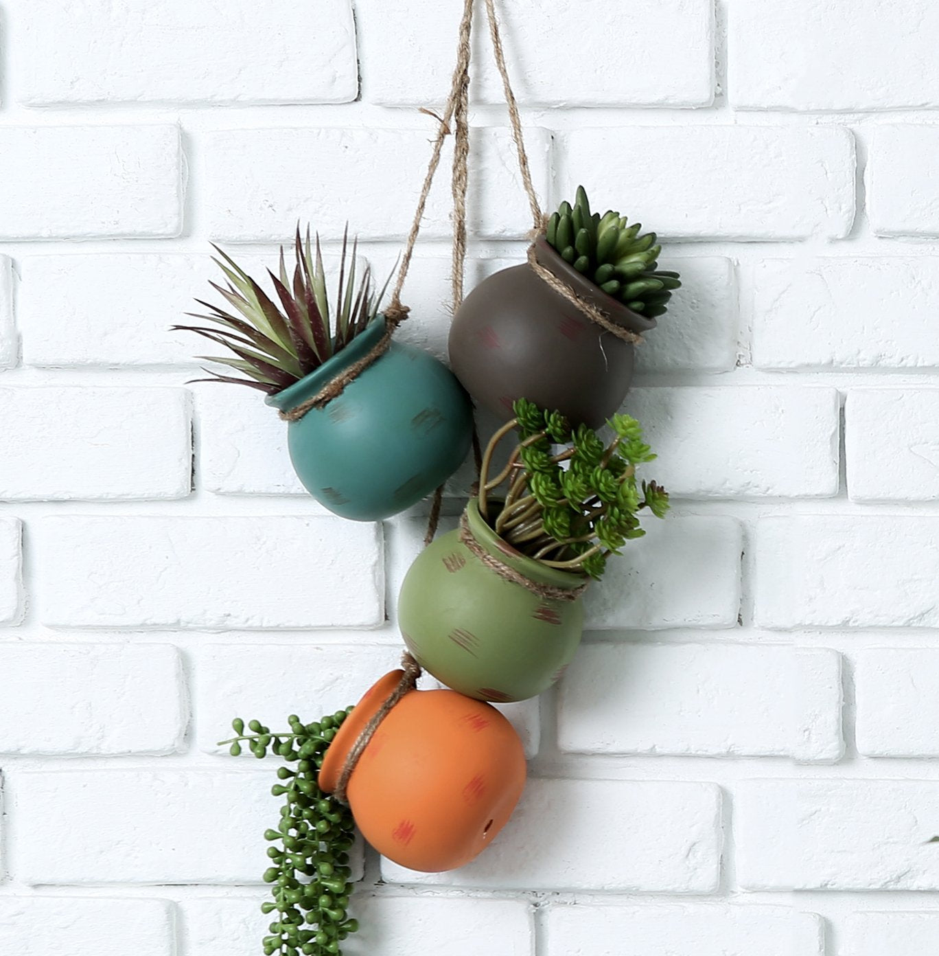 MyGift Dangling Southwest Desert ceramic blue-green pots for vibrant wall décor