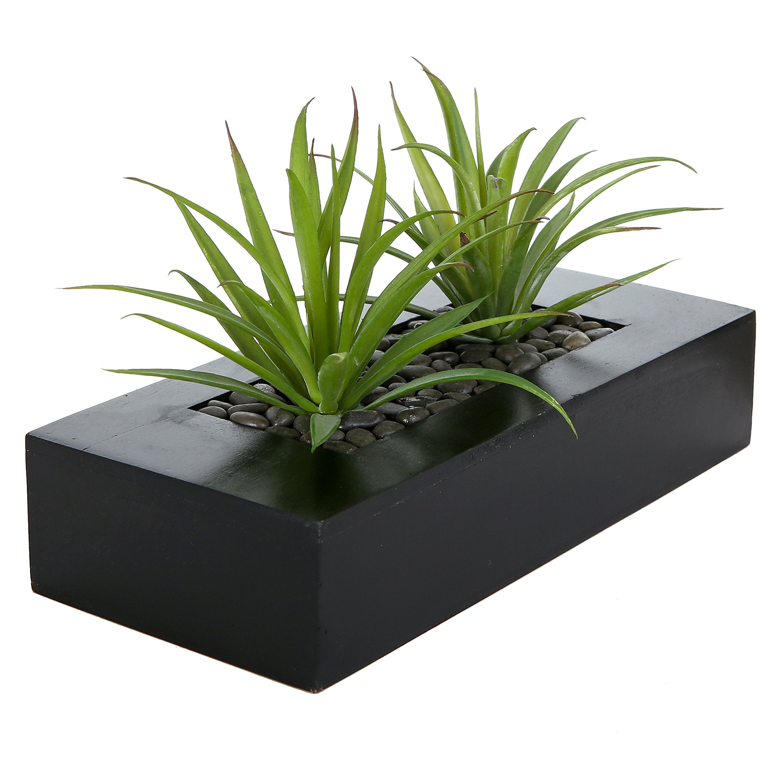 MyGift fake grass in a black wood planter adds lifelike greenery to desks.
