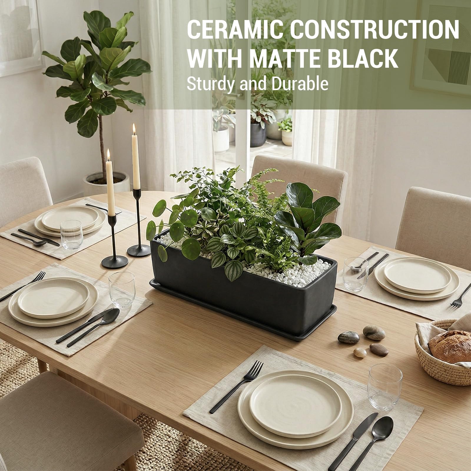 MyGift matte black ceramic planter highlighting succulents with a modern look
