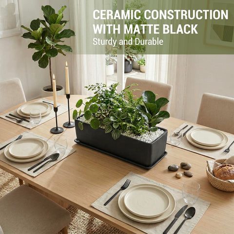 MyGift matte black ceramic planter highlighting succulents with a modern look