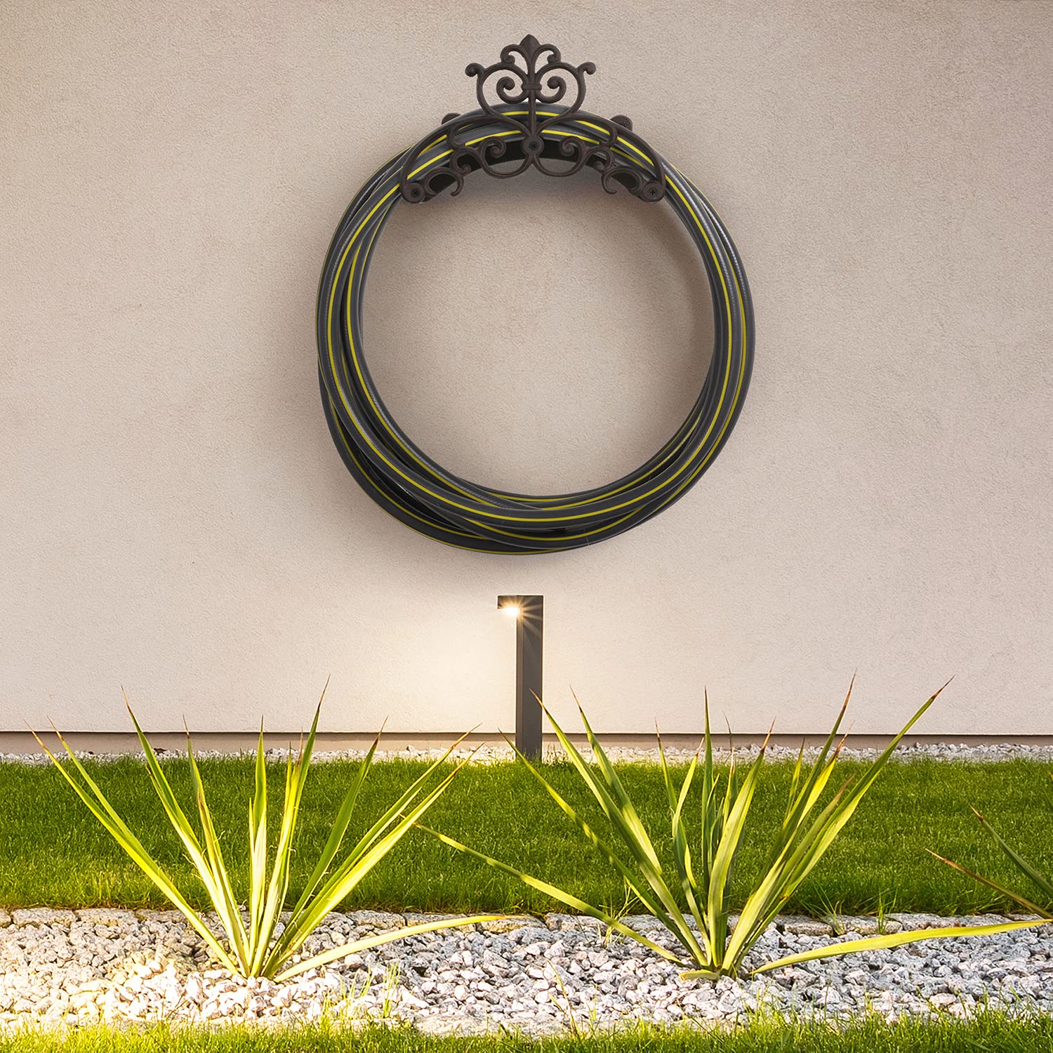 MyGift outdoor wall mount keeps up to 100 ft hose neatly stored.