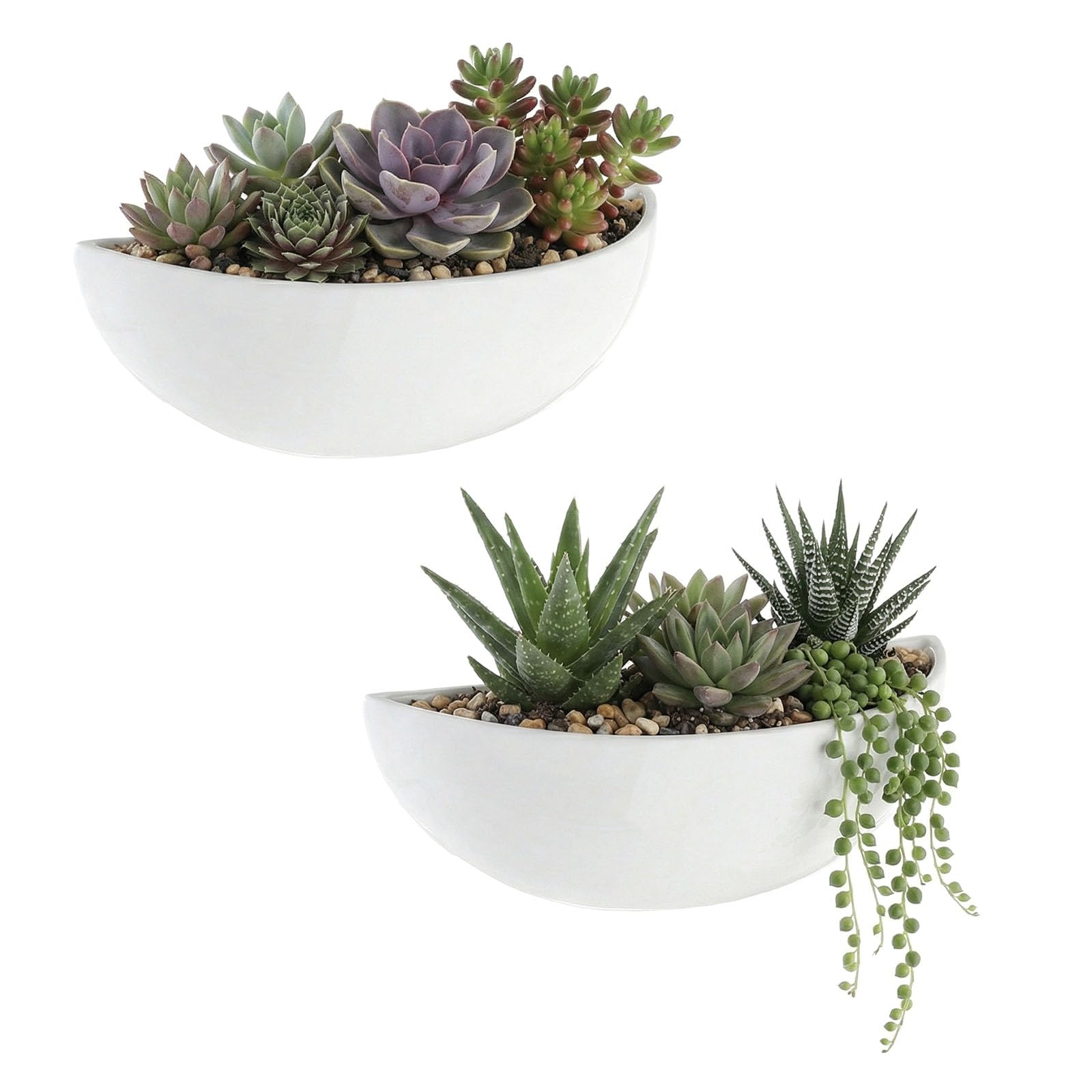 MyGift white ceramic wall planter with half-bowl design for space-saving indoor greenery.