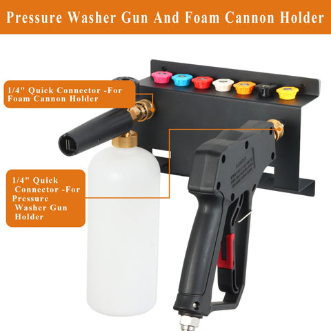 MYHLPER foam cannon holder secures your foam cannon for a clutter-free workspace.