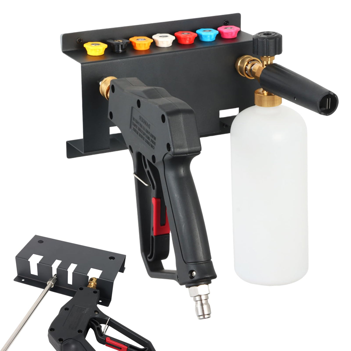 MYHLPER wall-mounted pressure washer gun holder keeps tools organized and within reach.