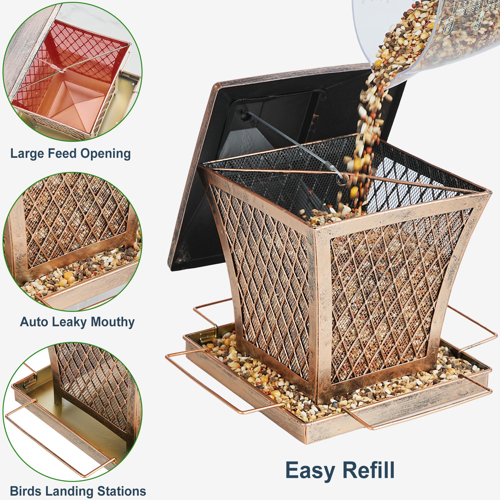 MYITYARD bird feeder shows spacious wide-mouth design for easy spill-free refills