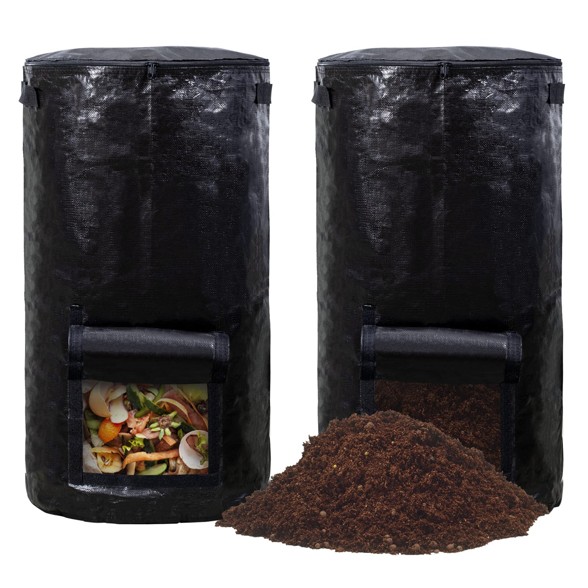 MyLifeUNIT 34-gallon outdoor compost bin two-pack; durable and weather resistant for garden waste.