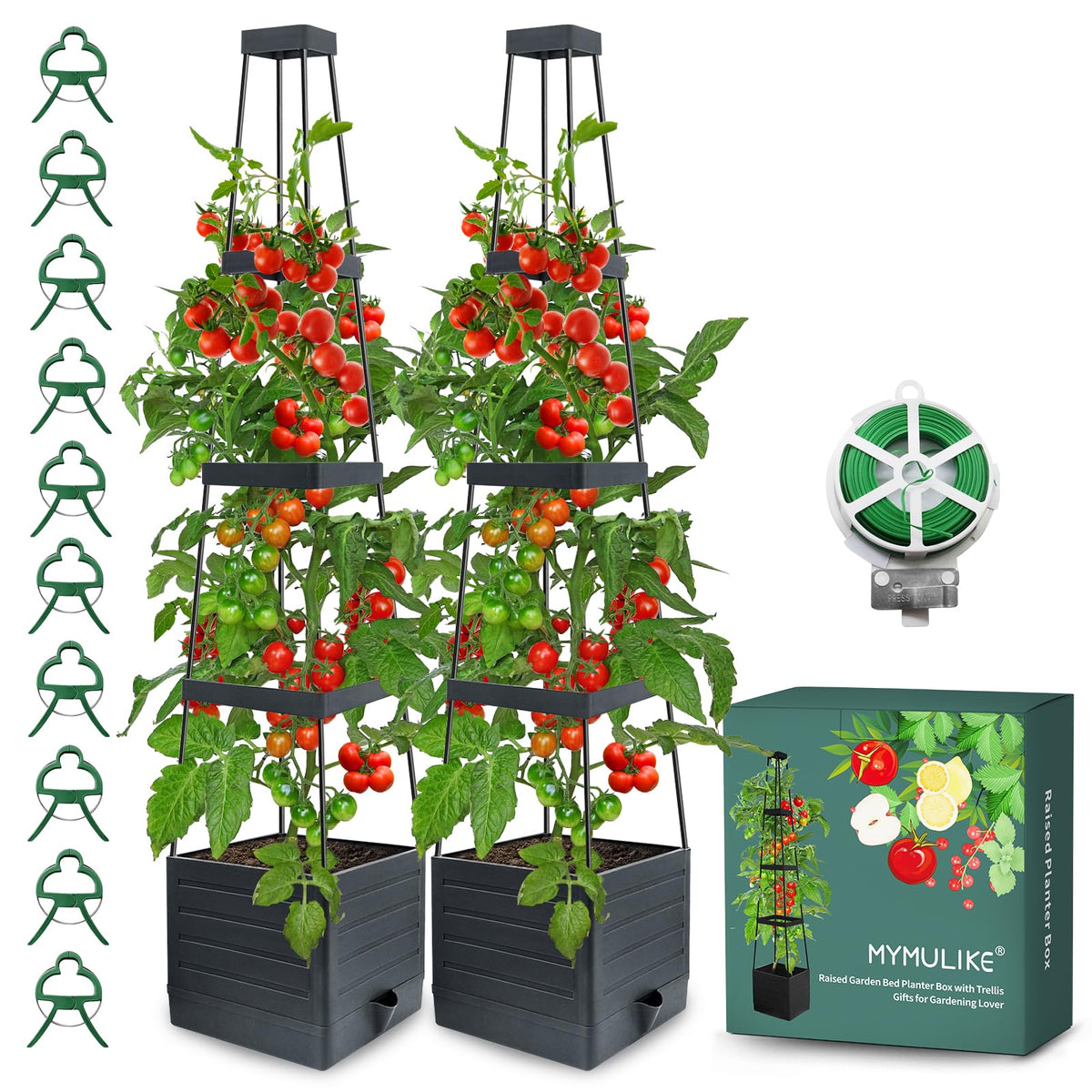MYMULIKE 2-pack raised garden bed with trellis provides sturdy support for climbing vegetables.