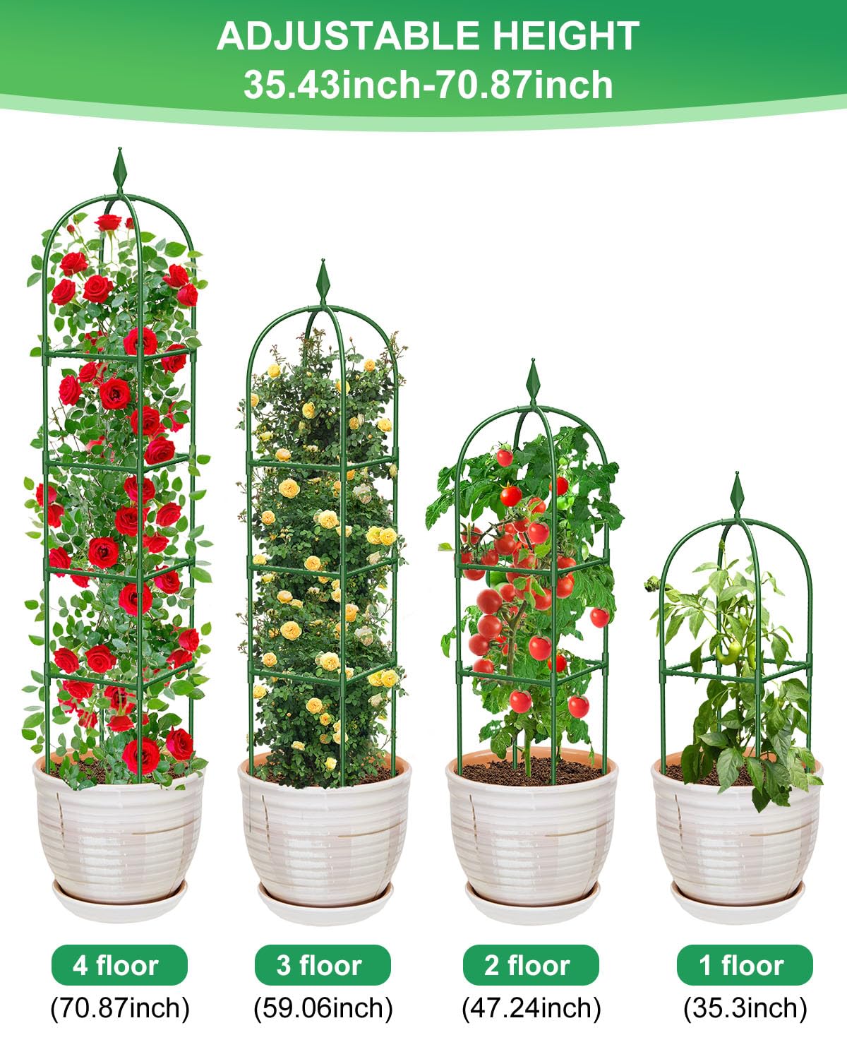 MYMULIKE adjustable-height trellis reaches 6ft for ground, balcony, or indoor use.
