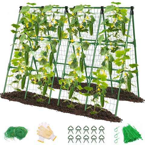 MYMULIKE cucumber trellis frame offers sturdy support for climbing plants in outdoor gardens.