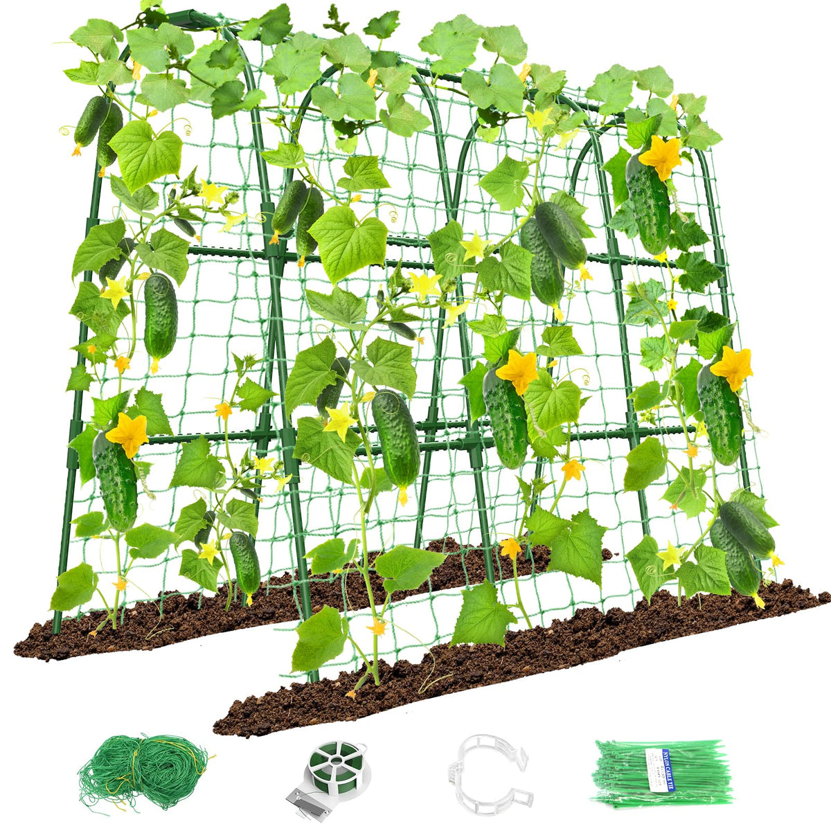 MYMULIKE cucumber trellis U-shape assembly supports vigorous climbing plants.