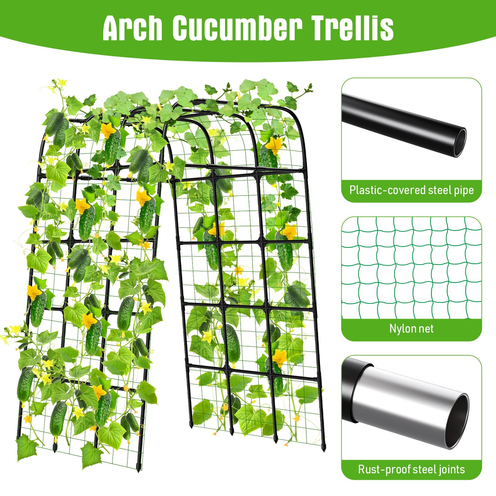 MYMULIKE garden trellis arch 7ft enables effortless under-arch harvesting.