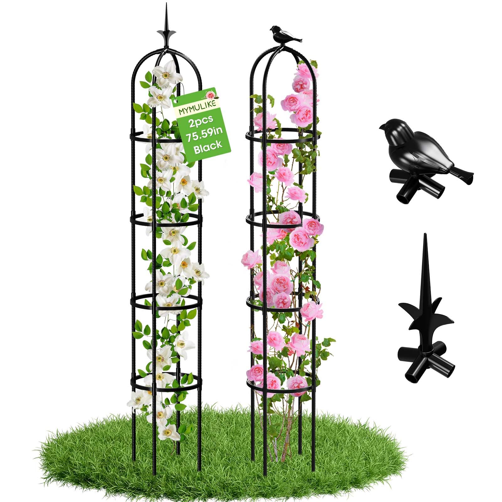 MYMULIKE garden obelisk trellis assembled for vertical growth support.