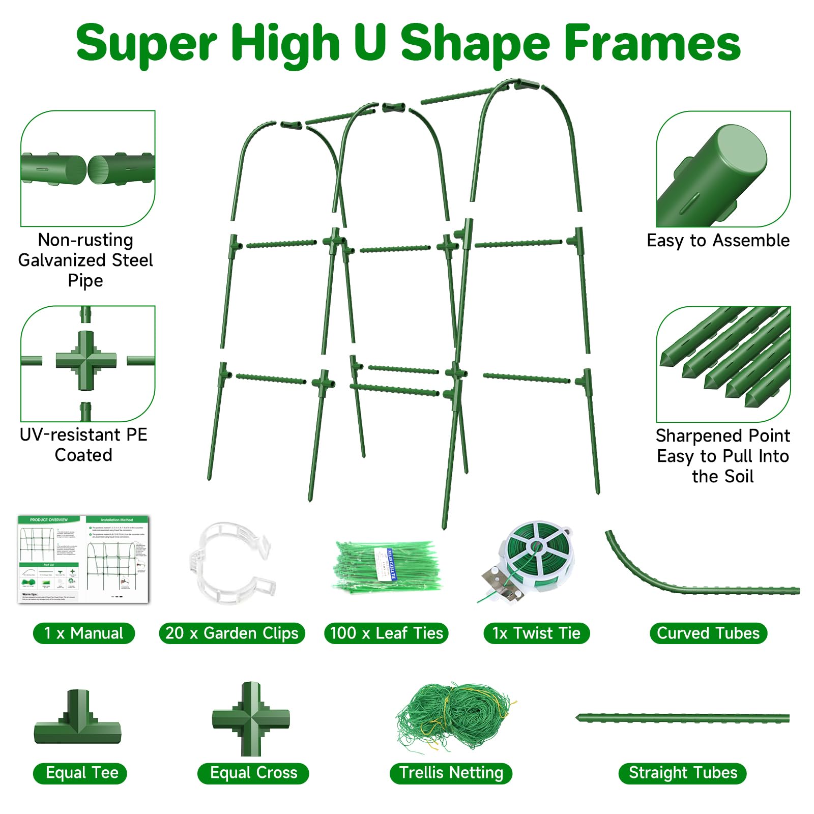 MYMULIKE heavy-duty trellis assembly uses plastic-coated steel for long-lasting use