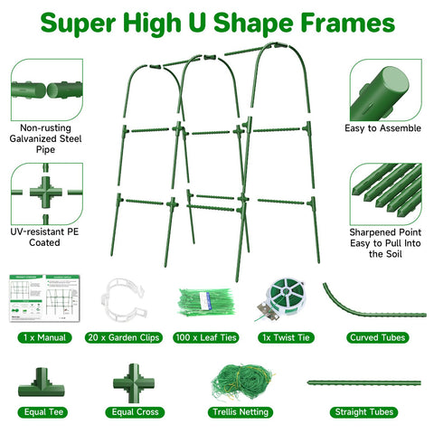 MYMULIKE heavy-duty trellis assembly uses plastic-coated steel for long-lasting use