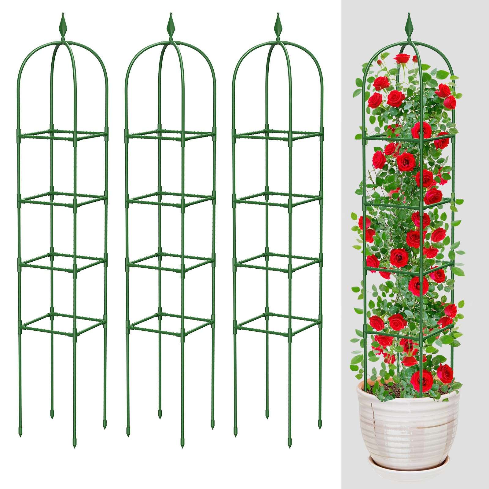 MYMULIKE plant-support trellis helps roses and tomatoes grow with structured guidance.