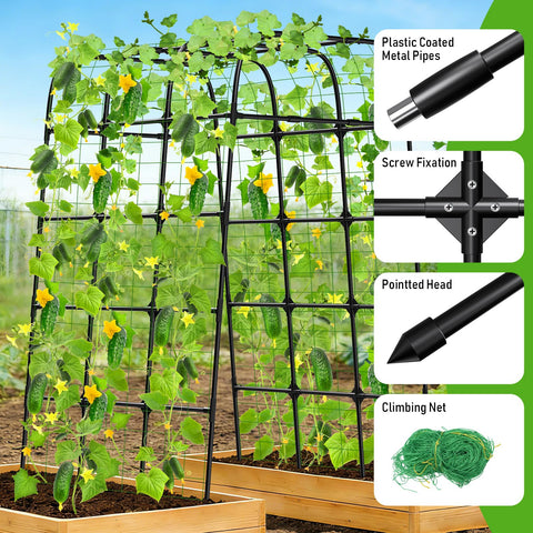MYMULIKE garden trellis arch 7ft pairs with raised beds for integrated design.