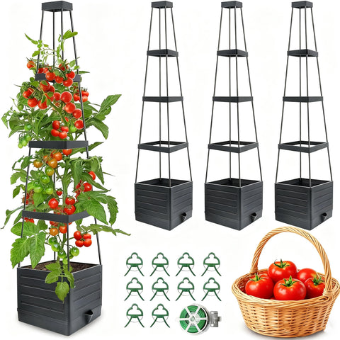 MYMULIKE raised garden bed with trellis supports climbing tomatoes for better growth