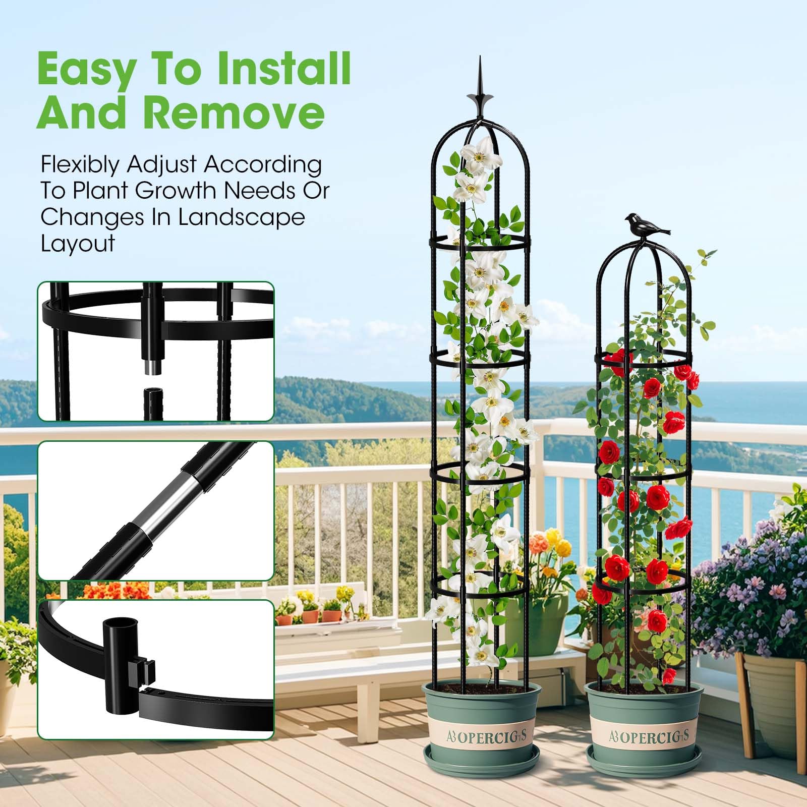MYMULIKE rustproof coated metal trellis withstands outdoor sun and weather.