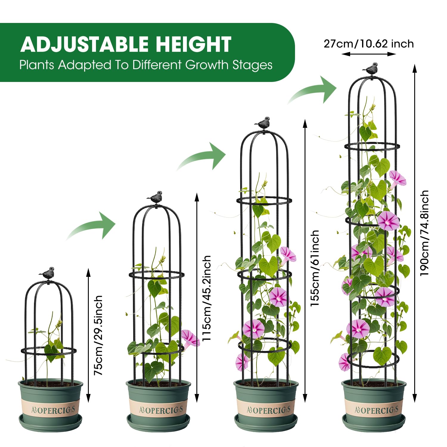 MYMULIKE rustproof metal trellis with plastic coat resists weather for outdoor use.
