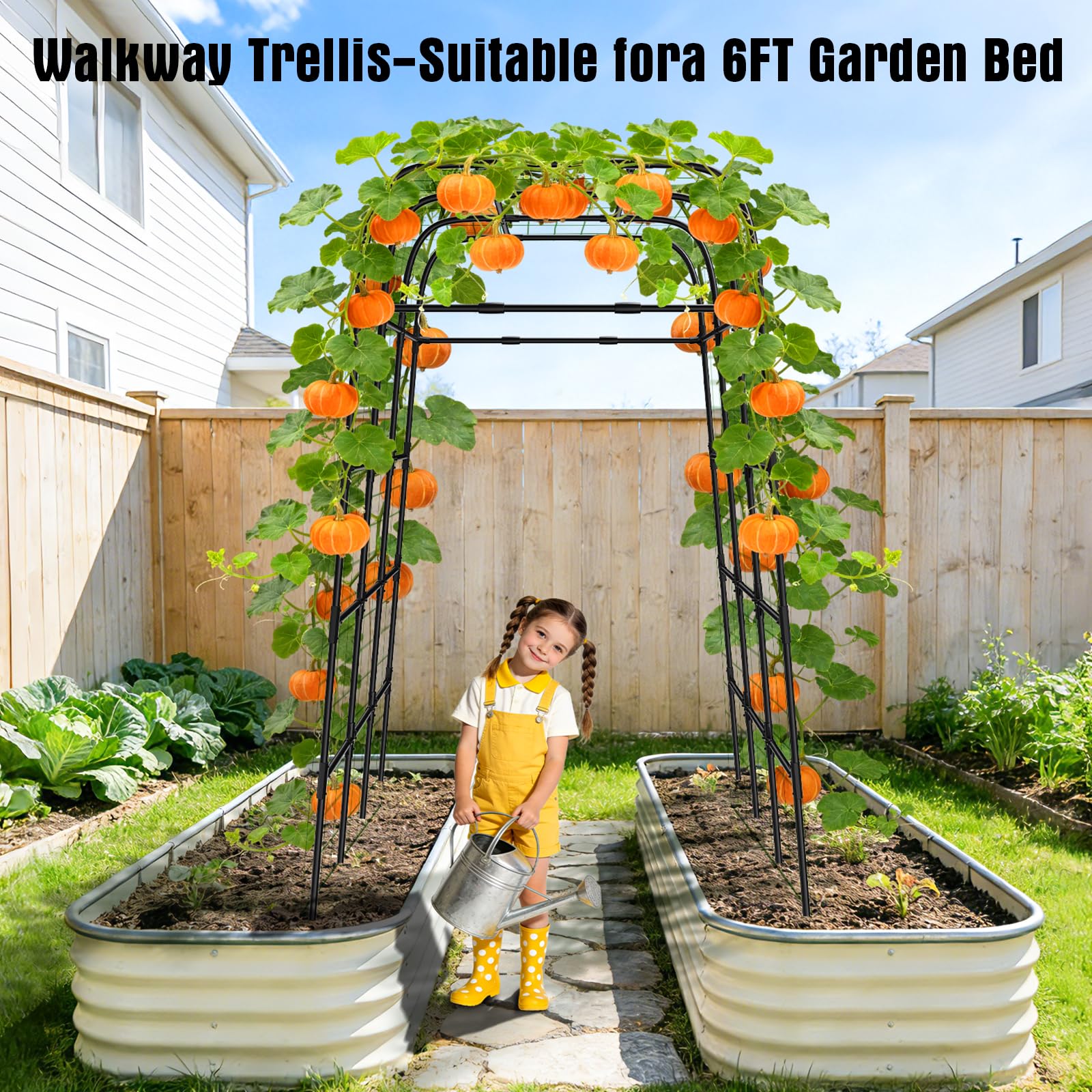 MYMULIKE garden trellis arch 7ft features screw-fixed connections for stability.