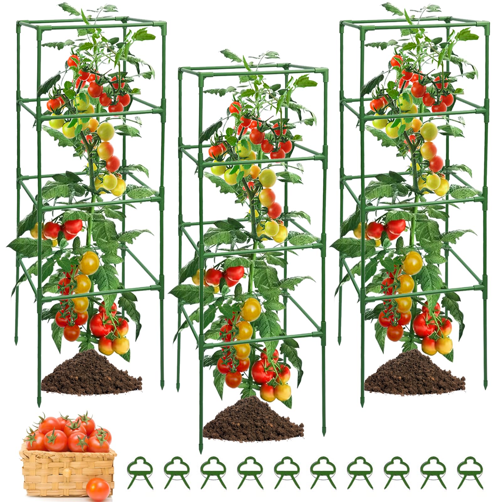 MYMULIKE tomato cage with square design provides sturdy support for climbing plants.
