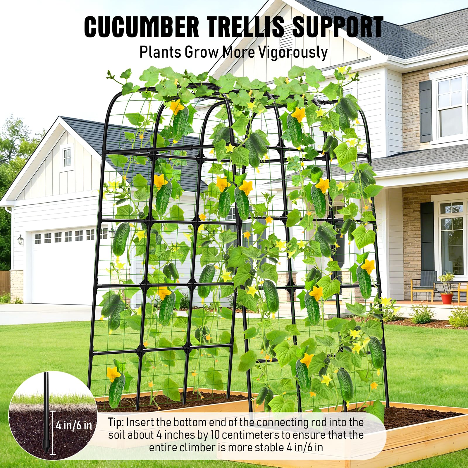 MYMULIKE garden trellis arch 7ft includes trellis netting to secure vines.