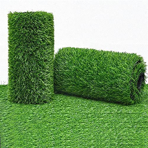 MYOYAY artificial grass turf rug rolled out over a 109 sq ft area for a lush outdoor lawn