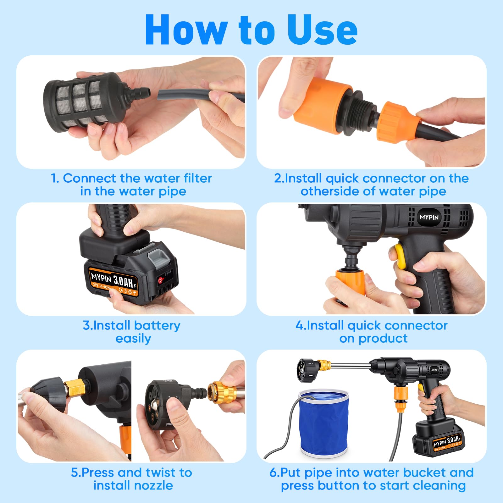 MYPIN car cleaning with adjustable spray modes
