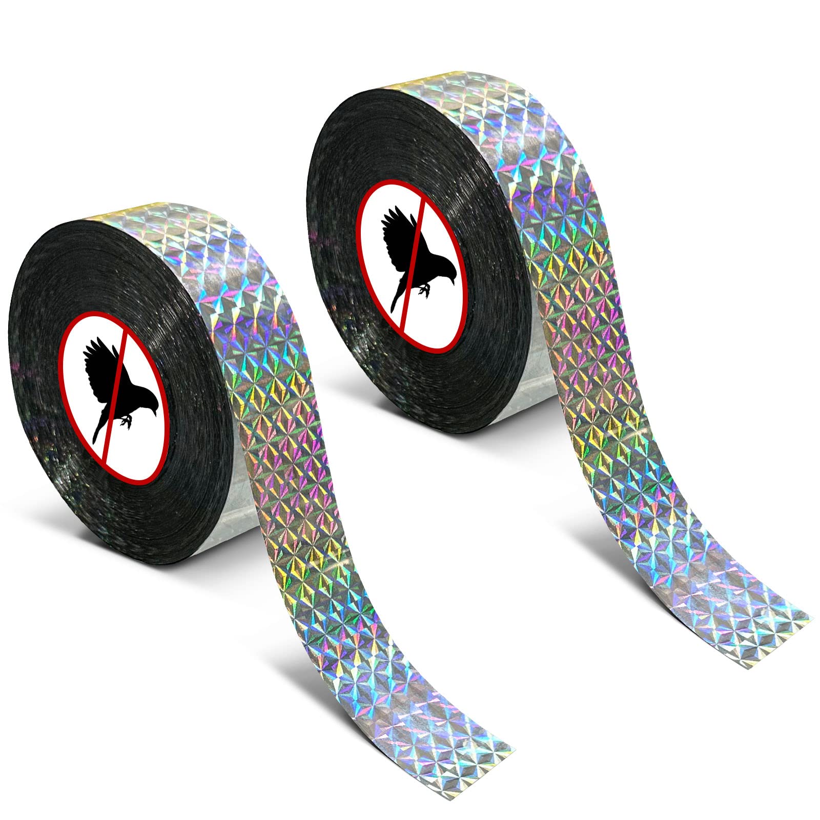 MP Mypole Bird Scare Tape shimmering in sunlight with the diamond pattern deterring birds