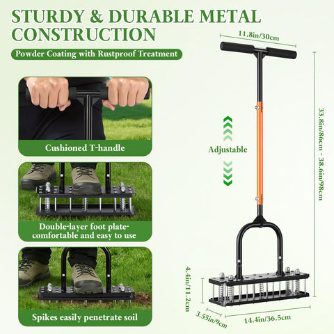 Myrvok lawn aerator shows a compact portable design for easy storage and transport.