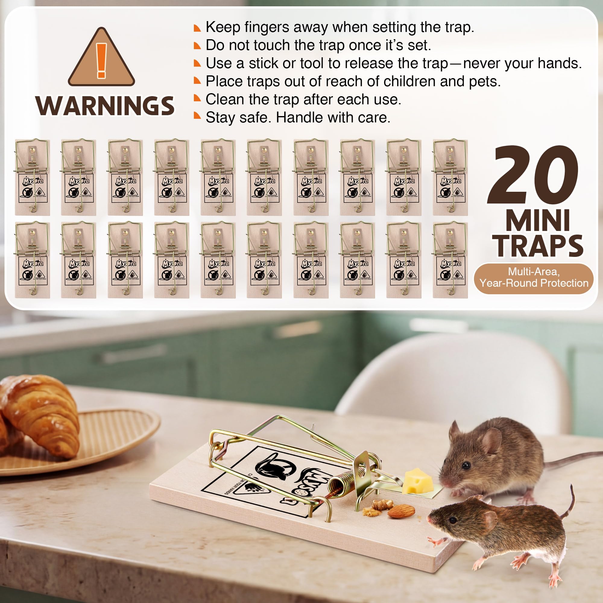 Mysora ready-to-use pack of 20 traps for complete coverage.