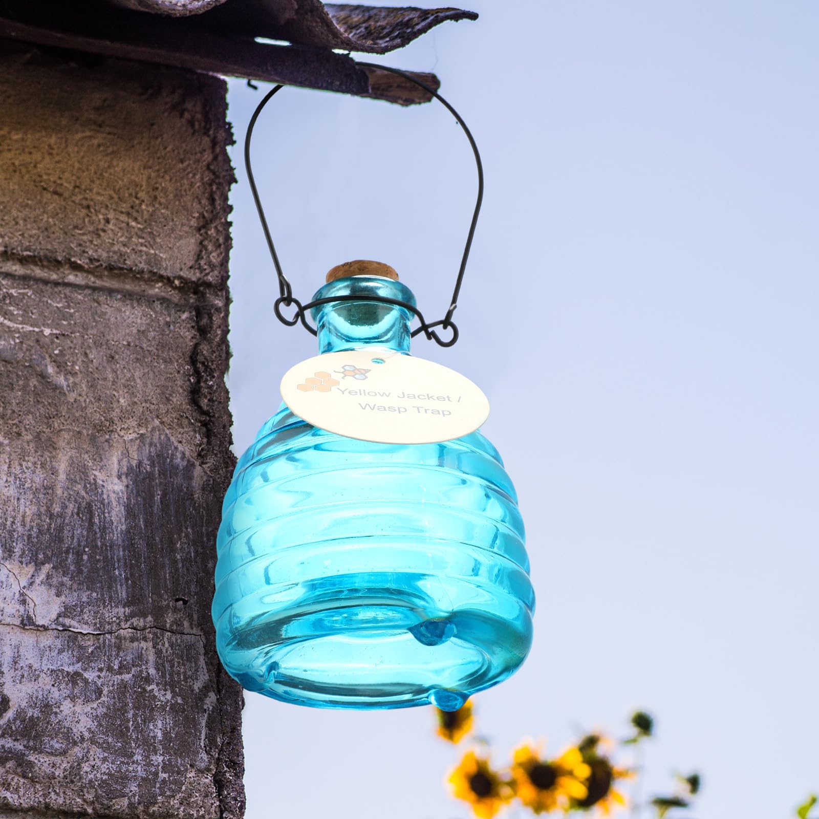 Mysora blue glass yellow jacket catcher for outdoor spaces