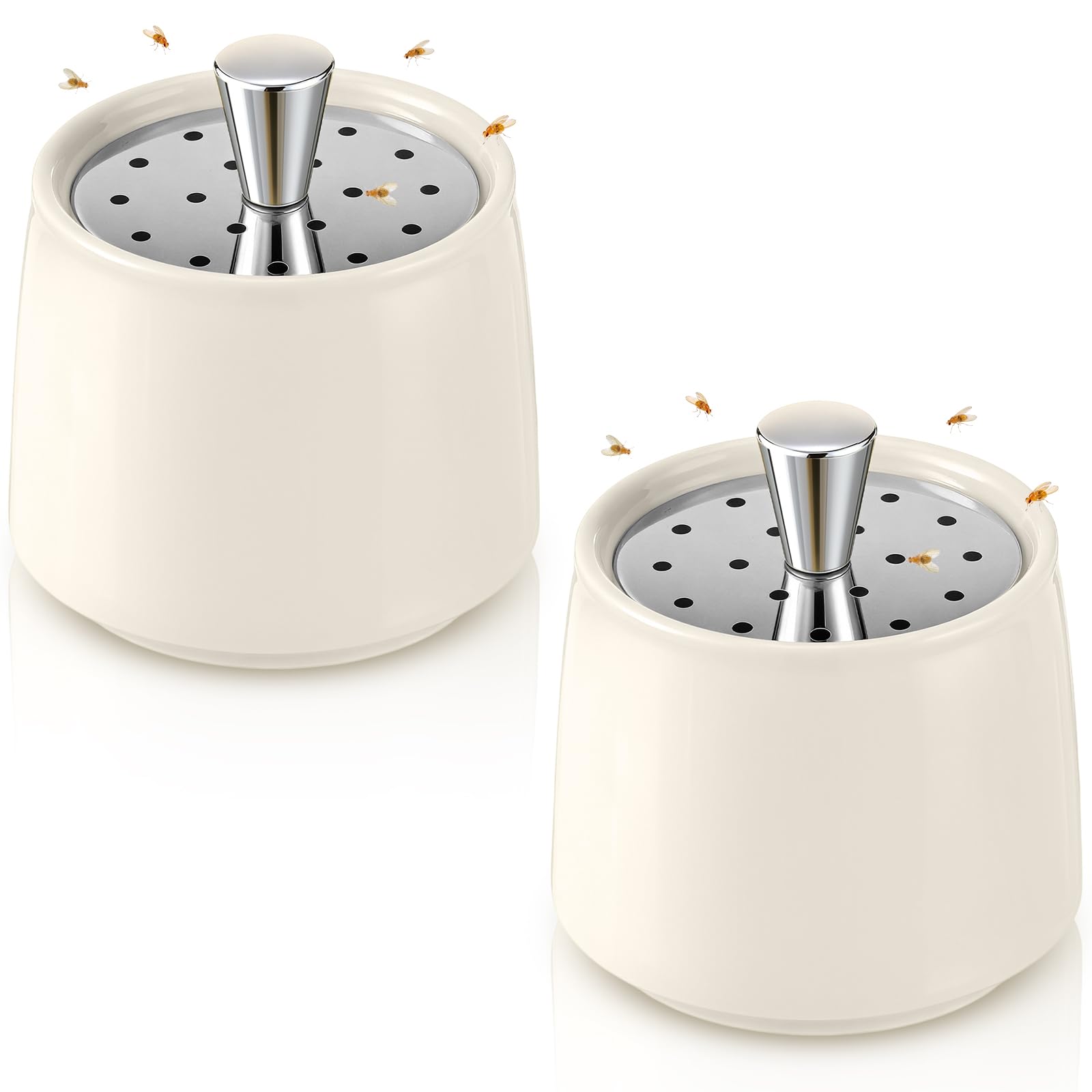 Mysora ceramic fruit fly trap in white jar for stylish indoor use.