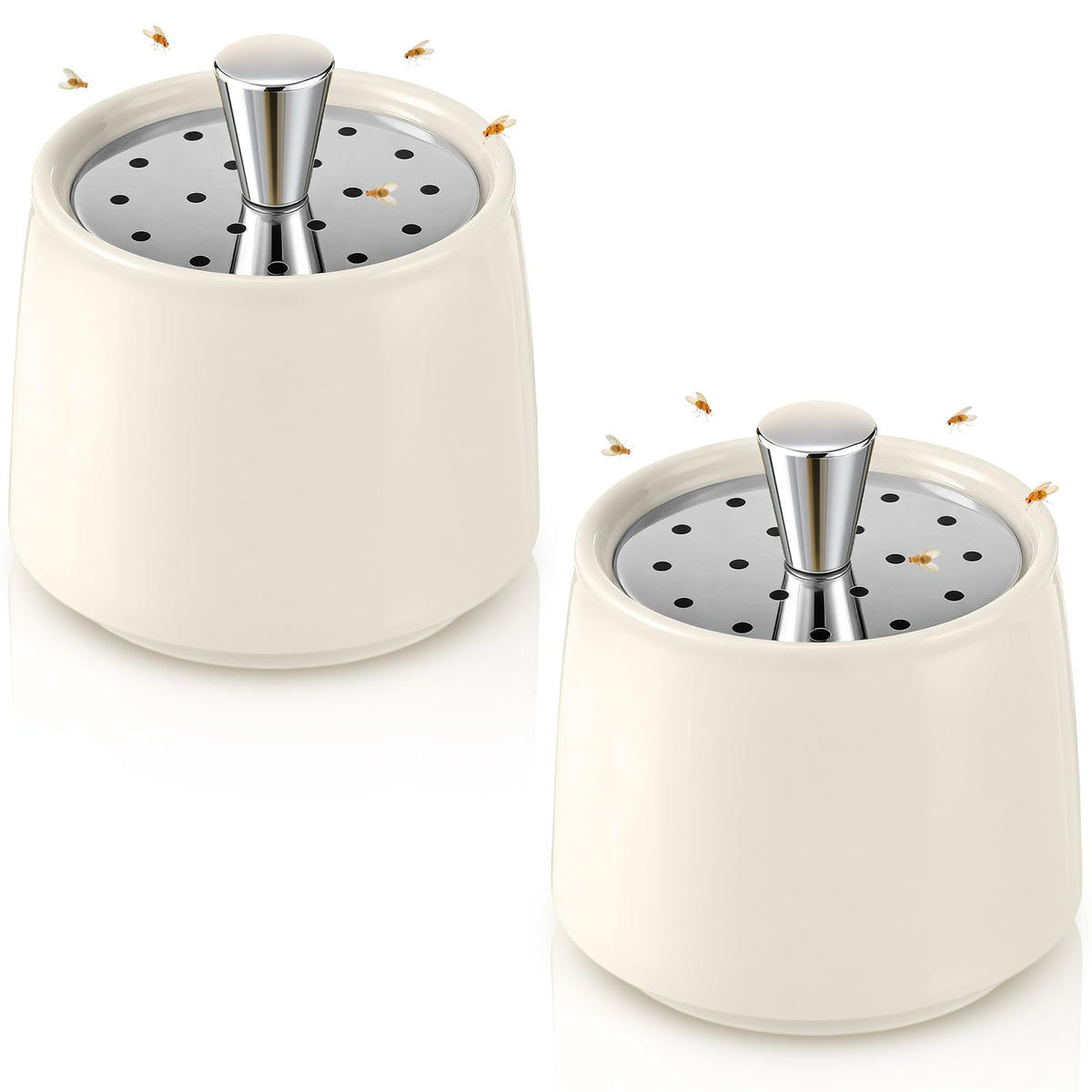Mysora ceramic fruit fly trap in white jar for stylish indoor use.