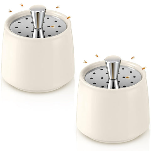 Mysora ceramic fruit fly trap in white jar for stylish indoor use.
