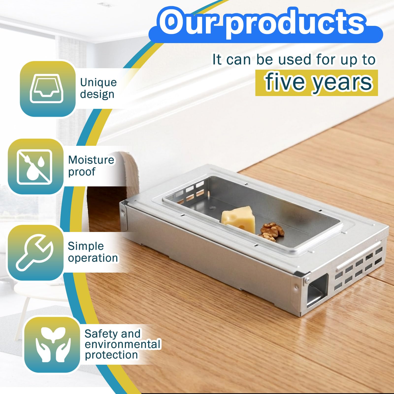 Mysora compact trap measures 10.2 by 6.3 by 2 inches