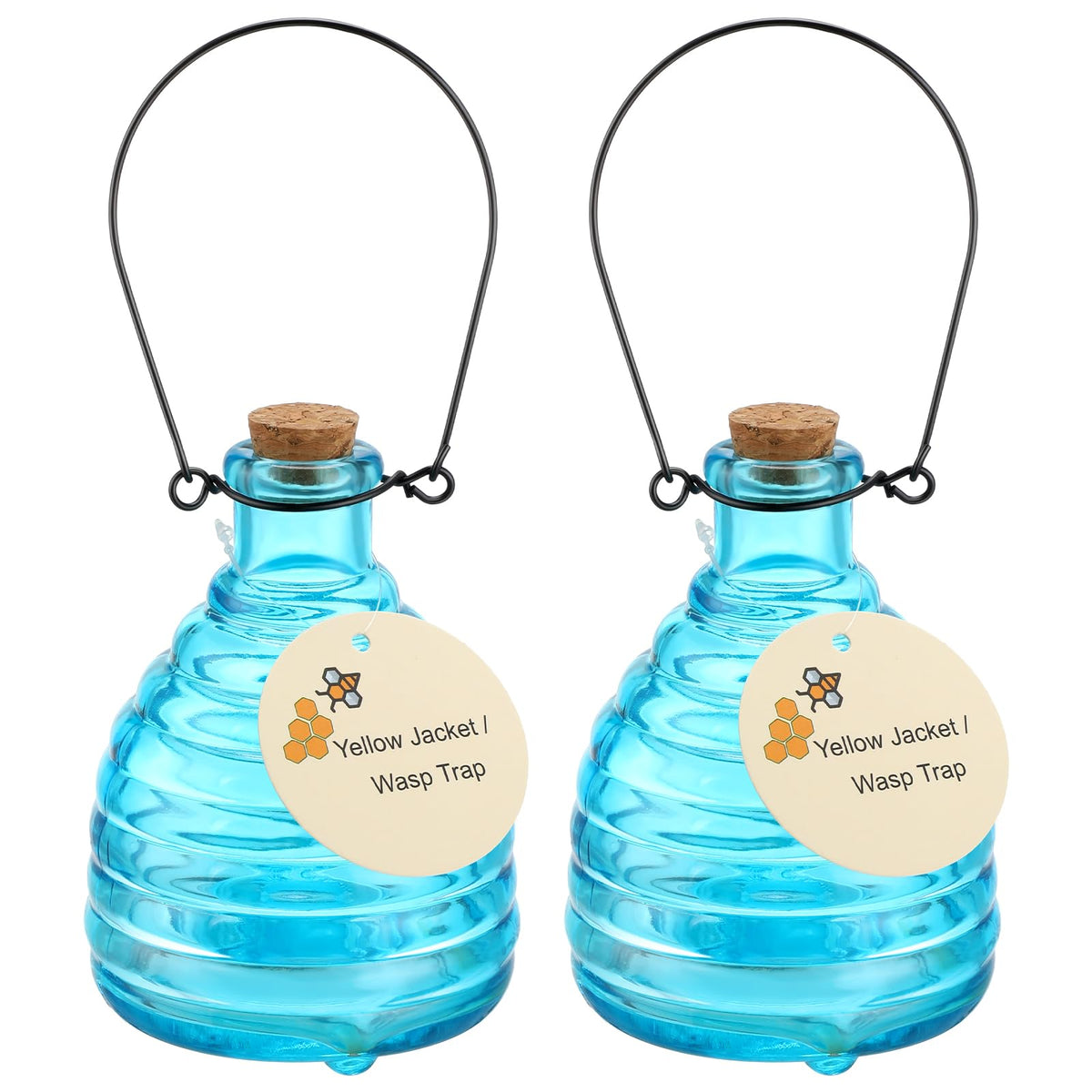 Mysora blue glass wasp trap hanging outdoors for effective control