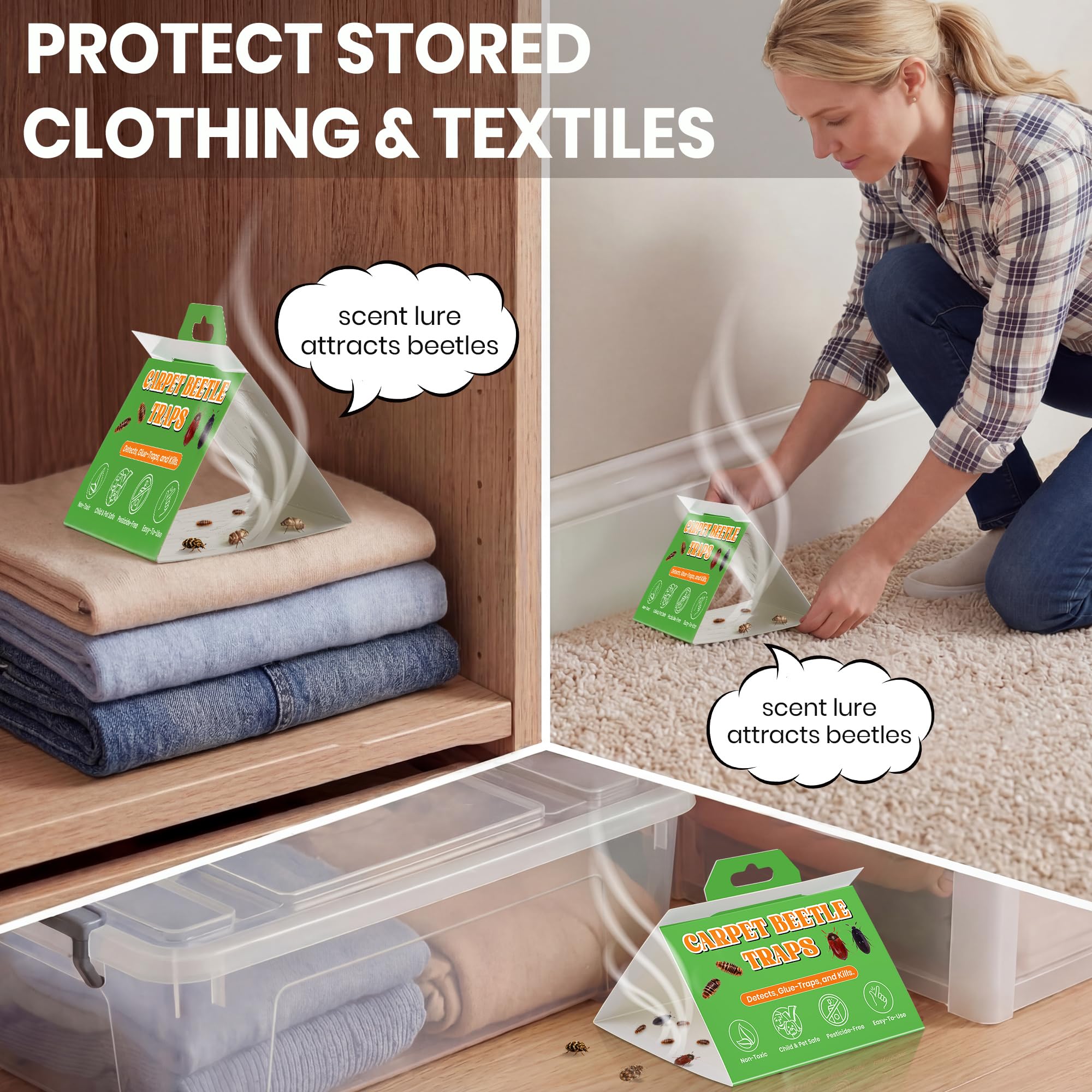 Mysora trap placed under furniture for discreet beetle detection.