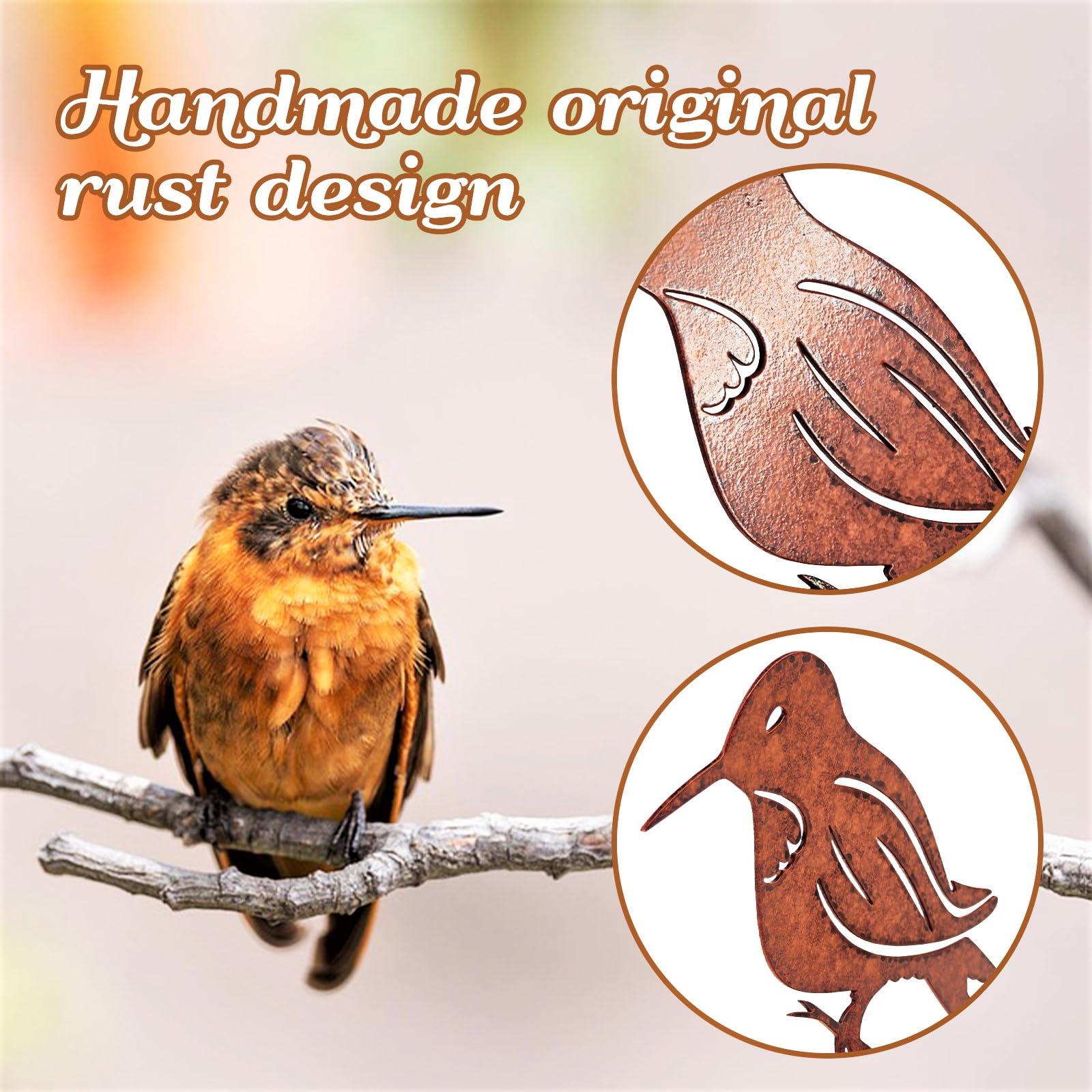 Myssac rusty birds back view highlights natural patina that ages gracefully.