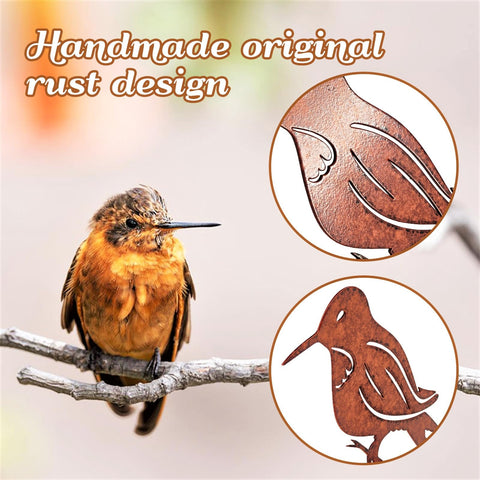 Myssac rusty birds back view highlights natural patina that ages gracefully.