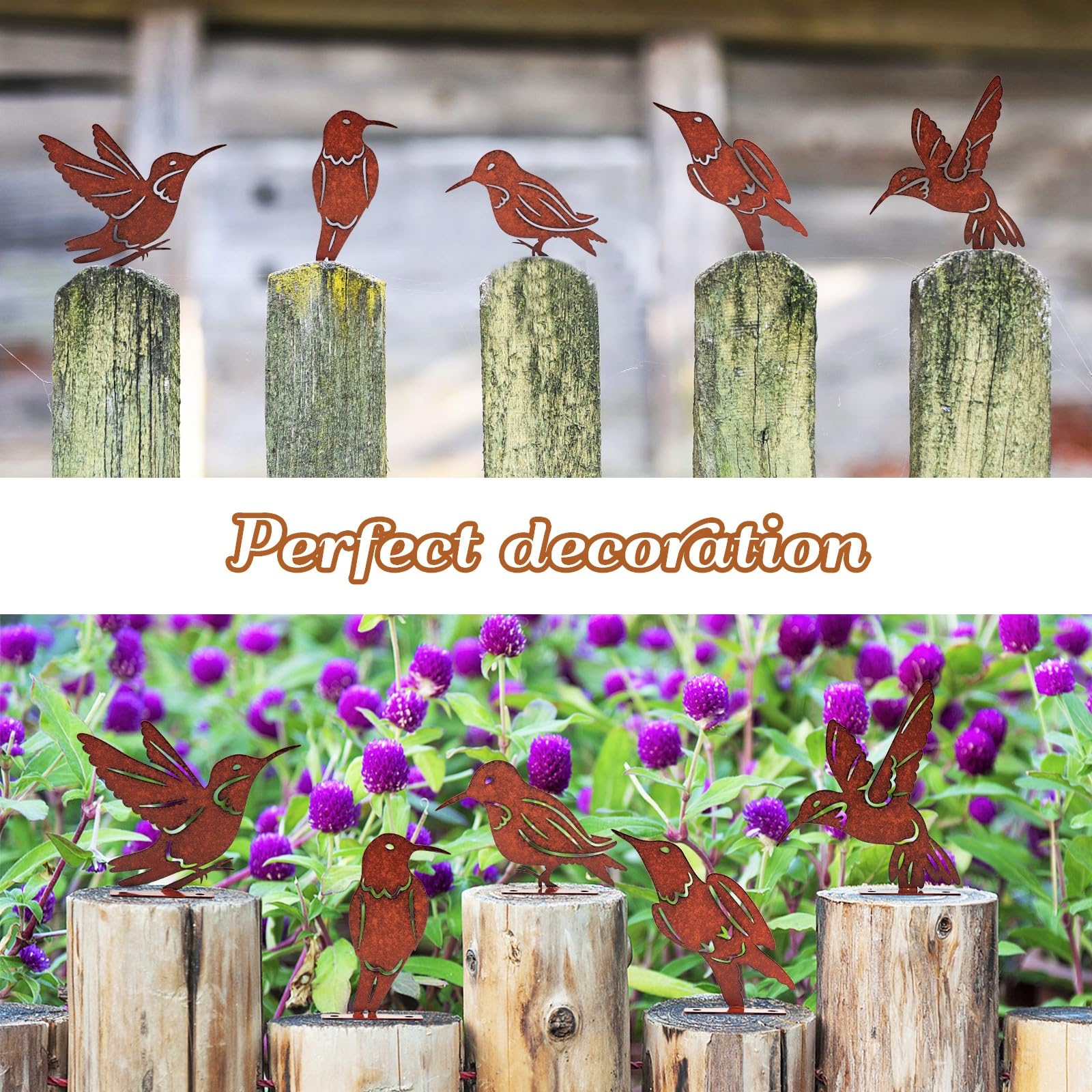 Myssac rustic birds base plate keeps statues steady on logs.